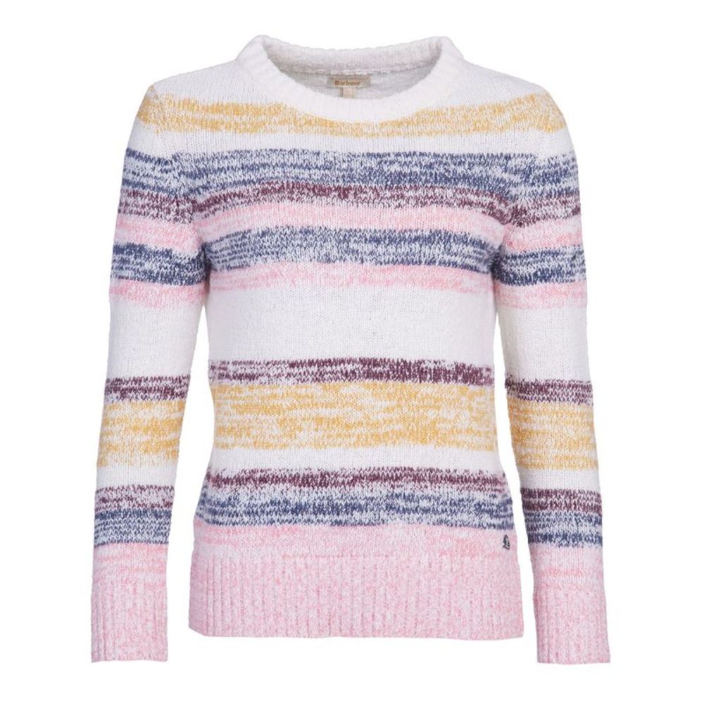 BARBOUR Womens Ivory Textured Printed Long Sleeve Crew Neck Top Size: 6